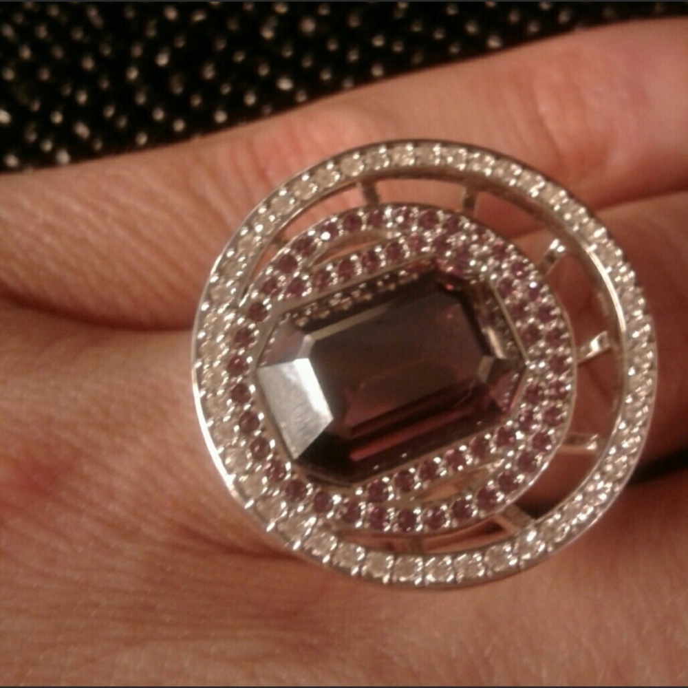 Swarovski ring with amethyst color crystals in silver tone setting. Sz 58